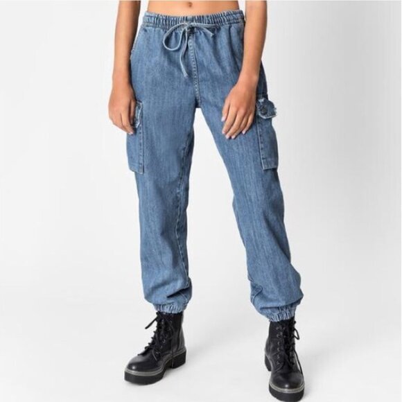 Carmar Lysander Denim Joggers Jeans Elastic Waist Drawstring Blue New Medium - Picture 1 of 8
